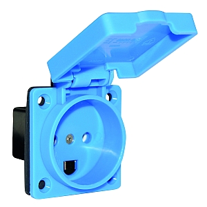 картинка Панельная розетка с заземл. контактом, прямая - датская система, фланец 50x50