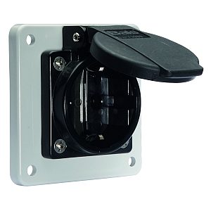 картинка Панельная розетка с заземл. контактом, прямая, для стационарных распред. устройств - Фланец 75x75, крепление 60x60