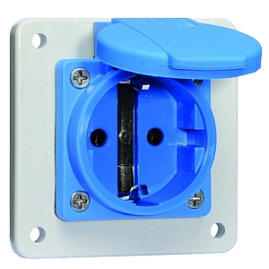 картинка Панельная розетка с заземл. контактом, прямая, для стационарных распред. устройств - Фланец 75x75, крепление 60x60