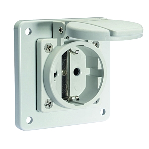 картинка Панельная розетка с заземл. контактом, прямая, для стационарных распред. устройств - Фланец 75x75, крепление 60x60