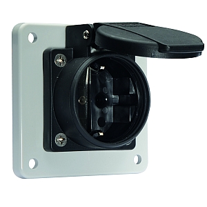 картинка Панельная розетка с заземл. контактом, прямая, для передвижных распред. устройств - Фланец 75x75, крепление 60x60