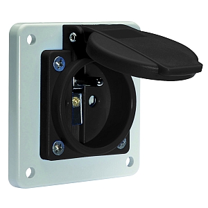 картинка Панельная розетка с заземл. контактом, прямая - бельг./франц. система, фланец 75x75