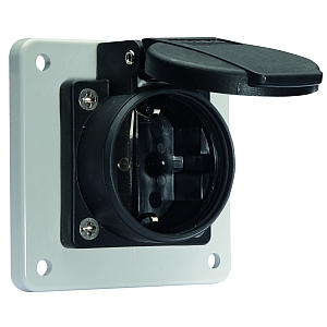 картинка Панельная розетка с заземл. контактом, прямая, для передвижных распред. устройств - Фланец 75x75, крепление 60x60